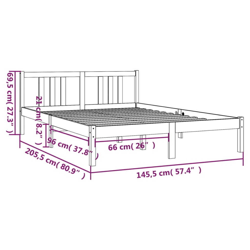 Cadre de lit sans matelas gris bois massif 140x200 cm - XIOS