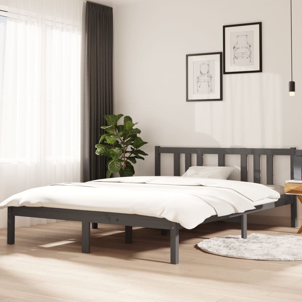 Cadre de lit sans matelas gris bois massif 140x200 cm - XIOS
