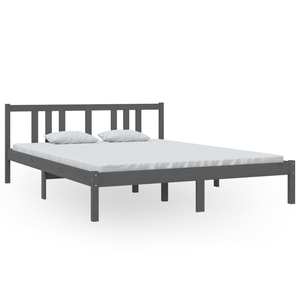 Cadre de lit sans matelas gris bois massif 150x200 cm - XIOS