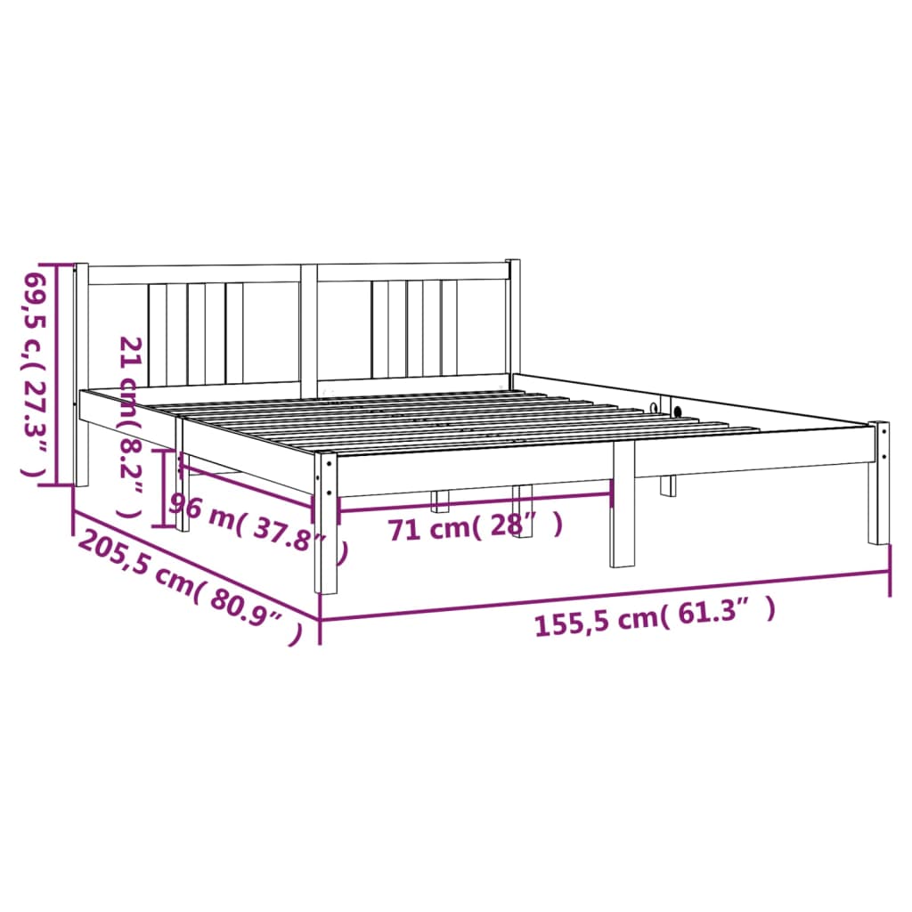 Cadre de lit sans matelas gris bois massif 150x200 cm - XIOS