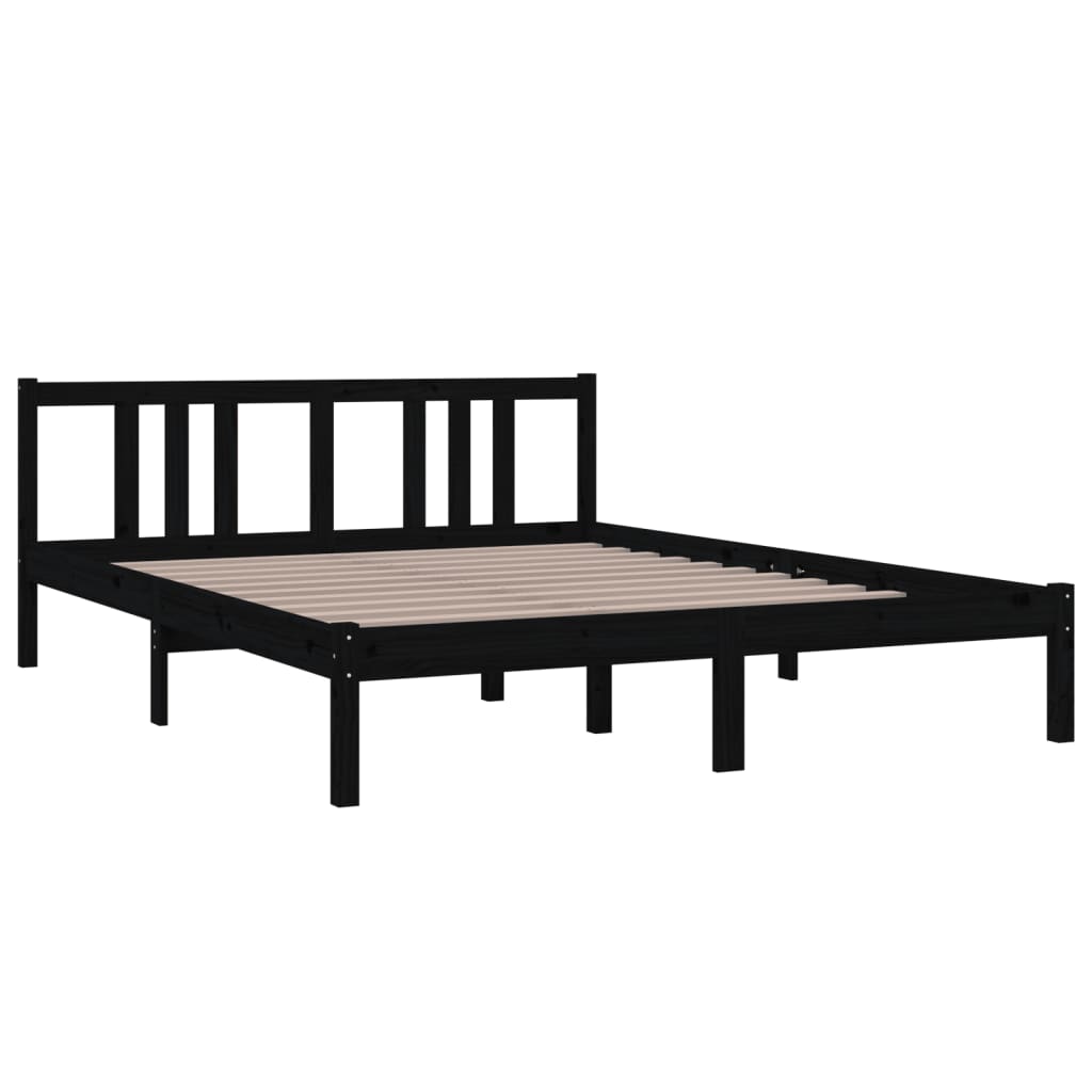 Cadre de lit sans matelas noir bois massif 150x200 cm - XIOS