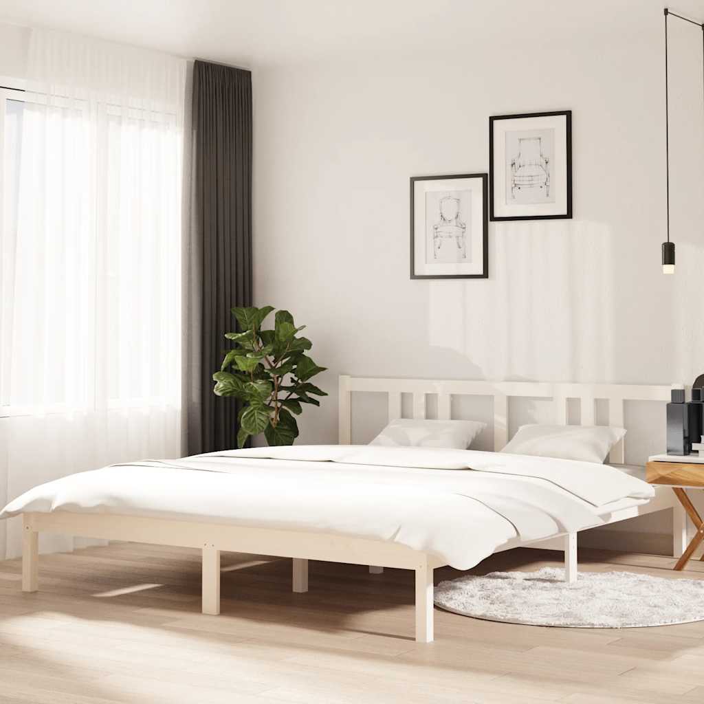 Cadre de lit sans matelas blanc bois massif 160x200 cm - XIOS