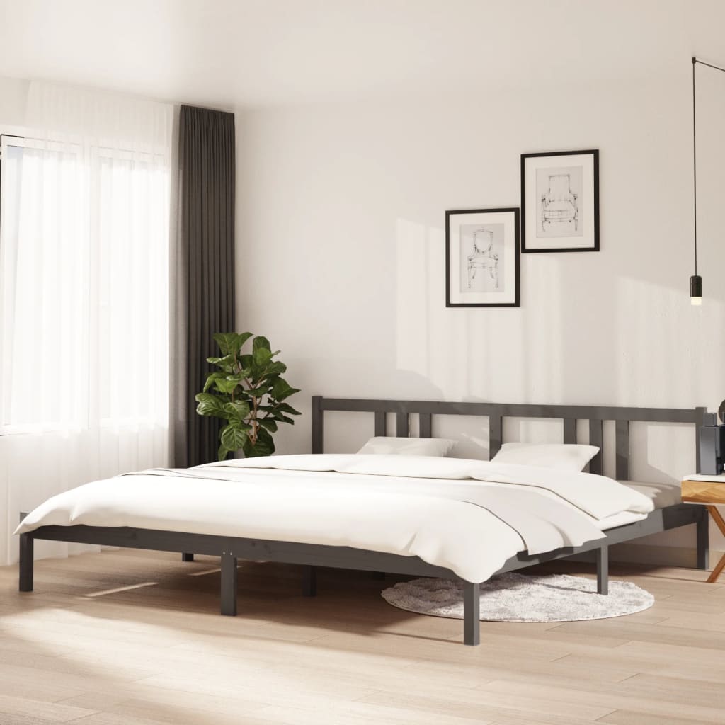 Cadre de lit sans matelas bois massif gris 200x200 cm - XIOS