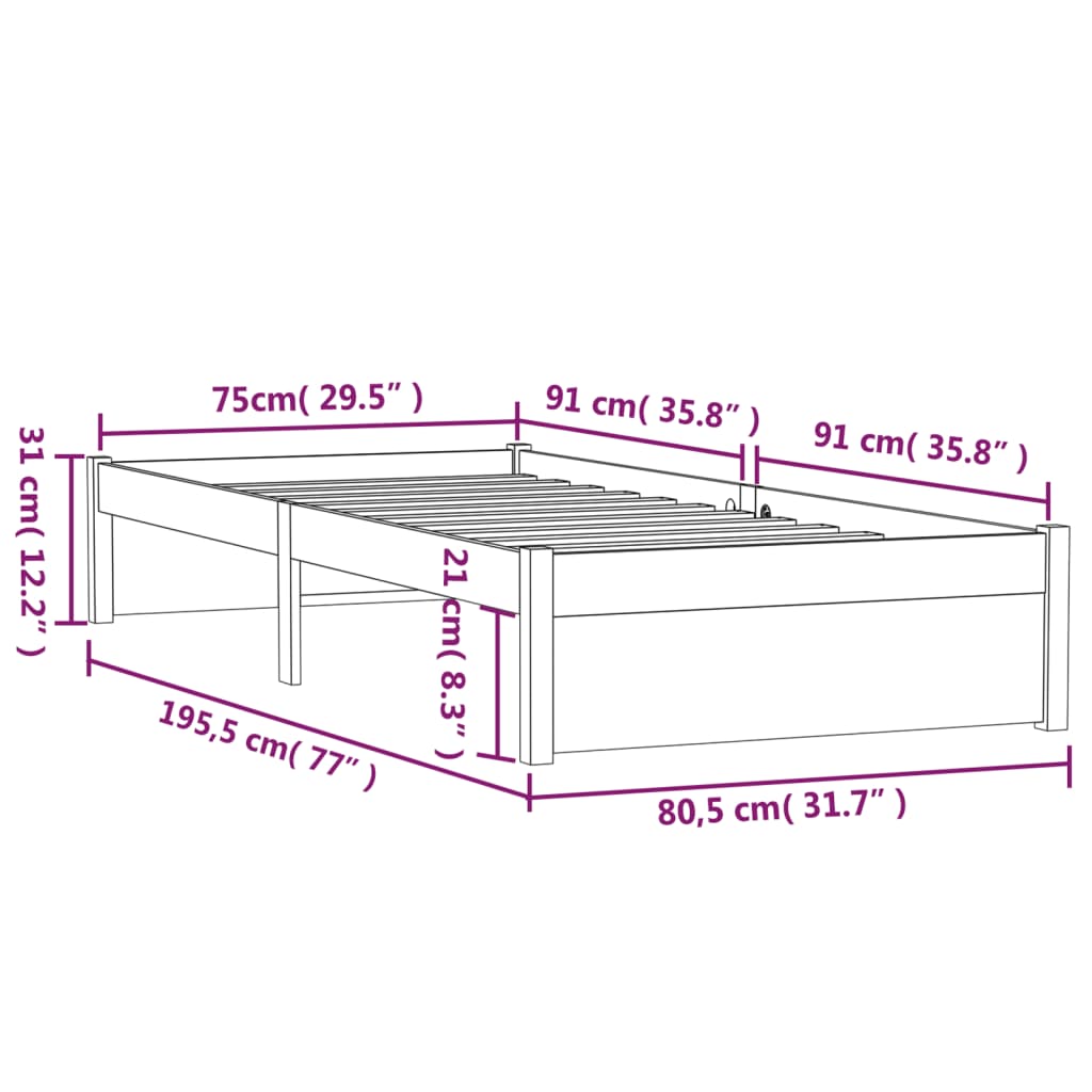 Cadre de lit sans matelas marron miel bois massif 75x190 cm - XIOS