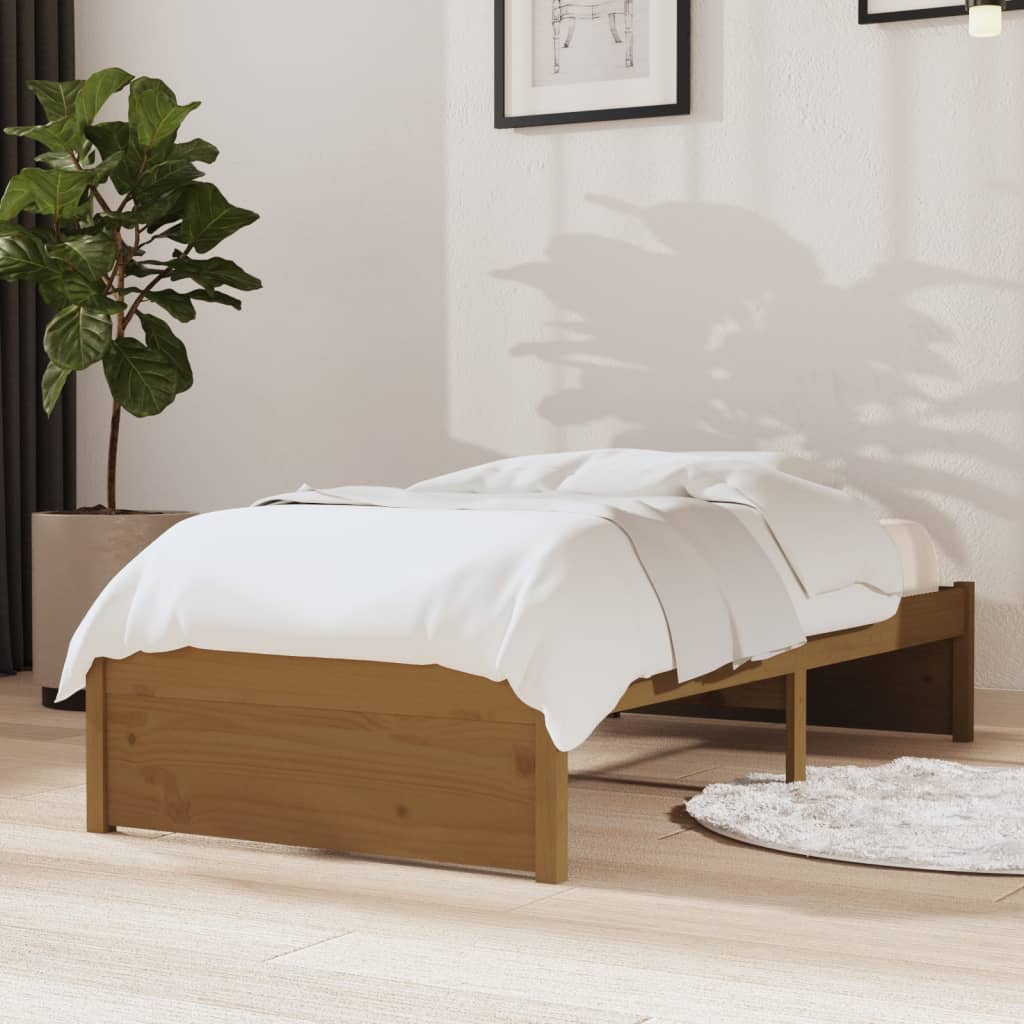 Cadre de lit sans matelas marron miel bois massif 75x190 cm - XIOS