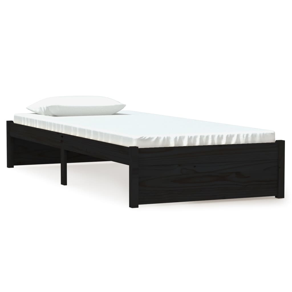 Cadre de lit sans matelas noir bois massif 75x190 cm - XIOS