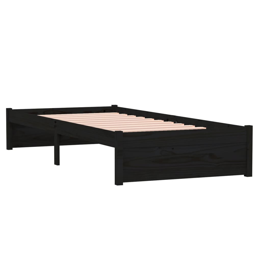 Cadre de lit sans matelas noir bois massif 75x190 cm - XIOS