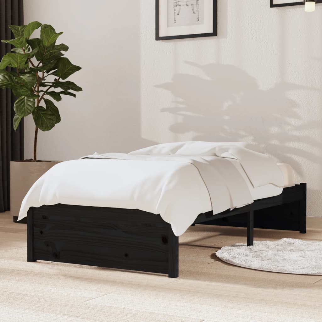 Cadre de lit sans matelas noir bois massif 75x190 cm - XIOS