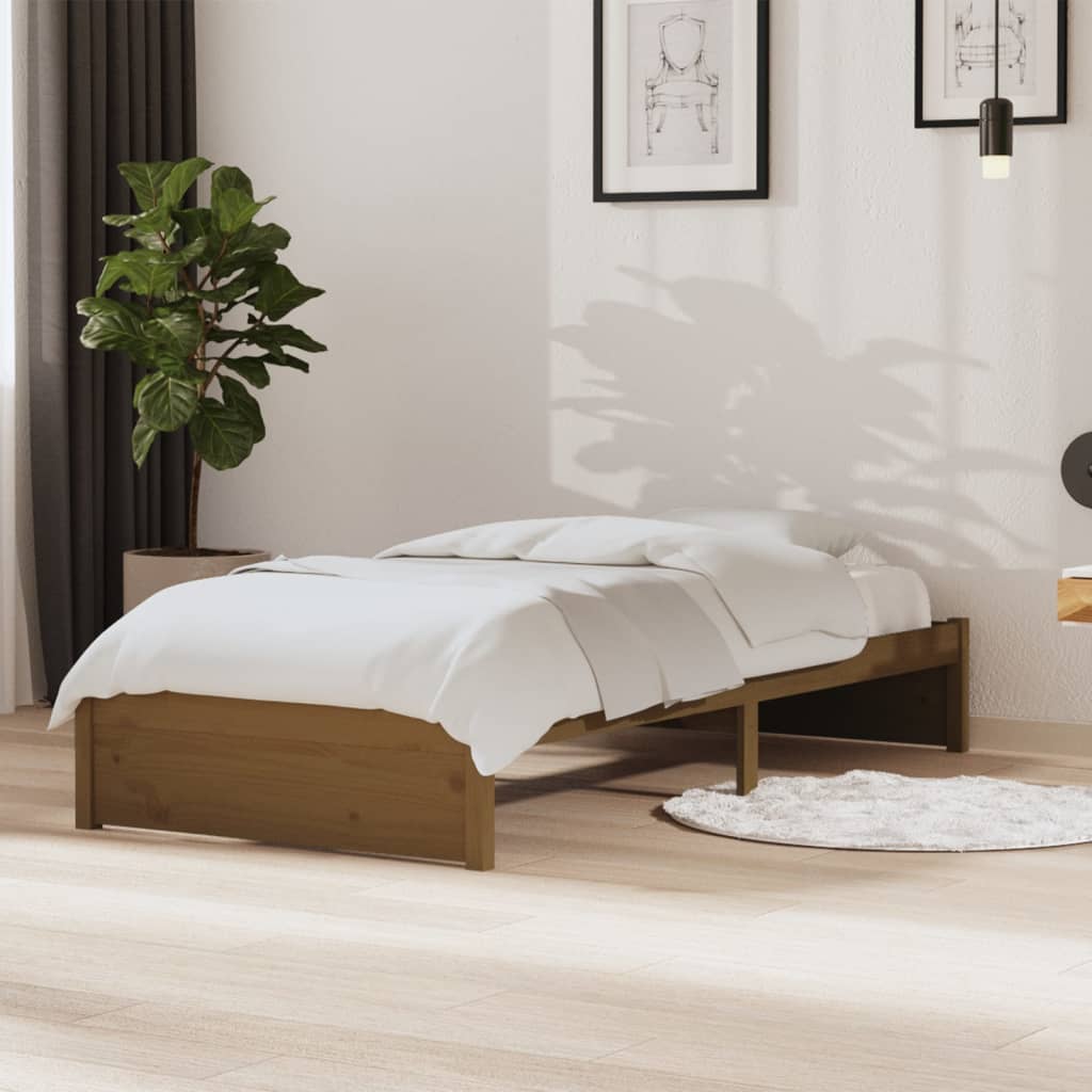 Cadre de lit sans matelas marron miel bois massif 90x190 cm - XIOS