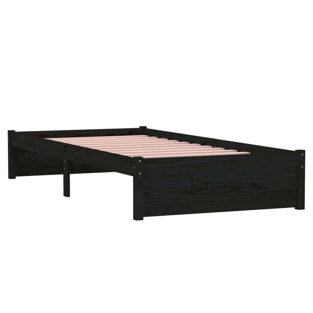 Cadre de lit sans matelas noir bois massif 90x190 cm - XIOS