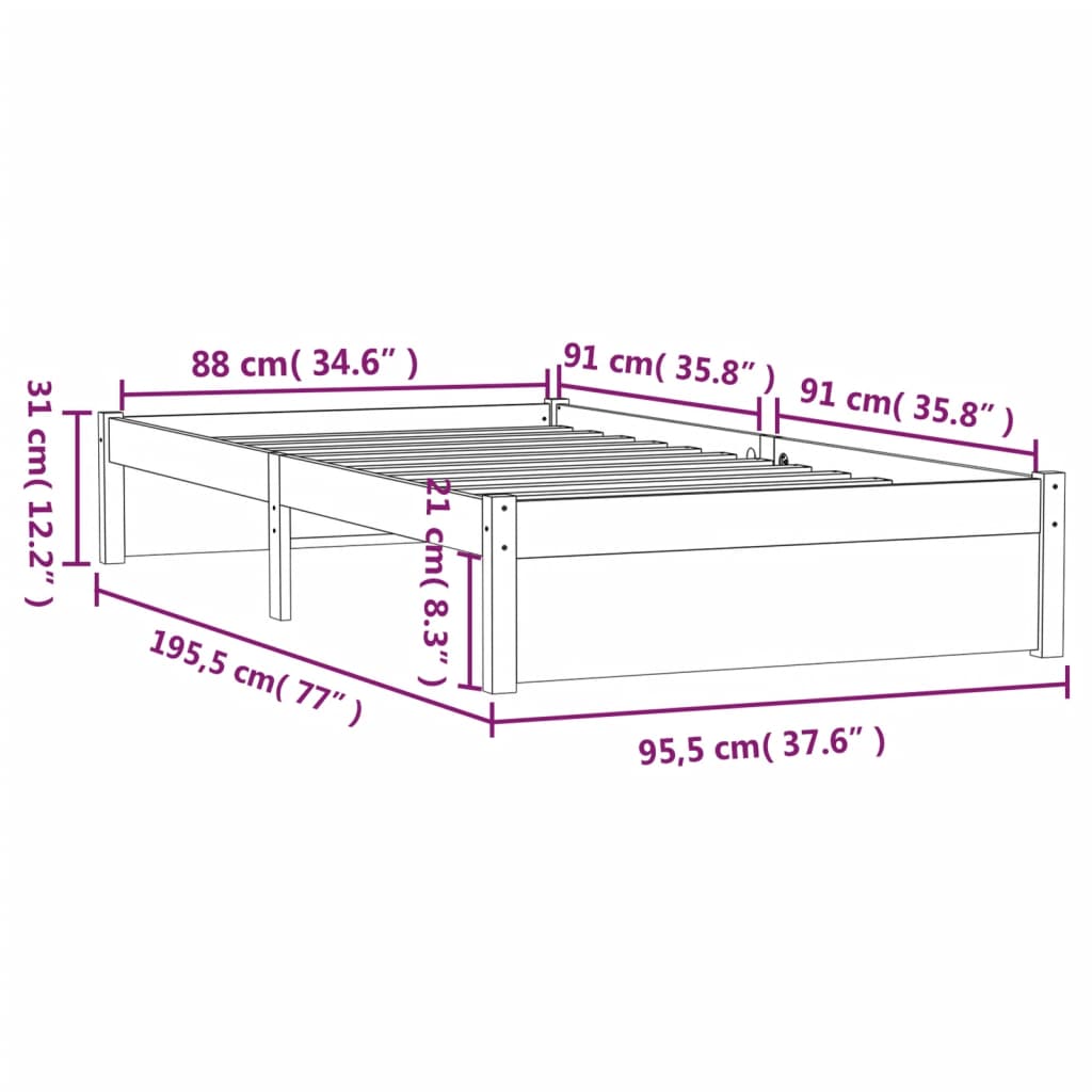 Cadre de lit sans matelas noir bois massif 90x190 cm - XIOS