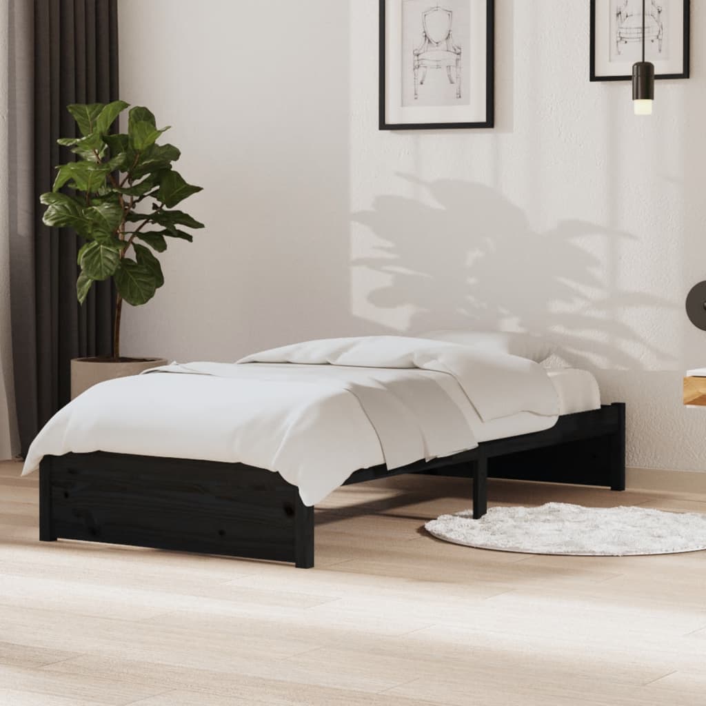 Cadre de lit sans matelas noir bois massif 90x190 cm - XIOS