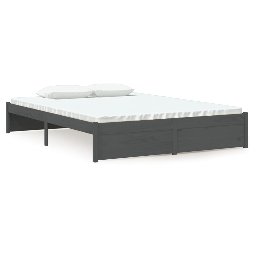 Cadre de lit sans matelas gris bois massif 135x190 cm - XIOS