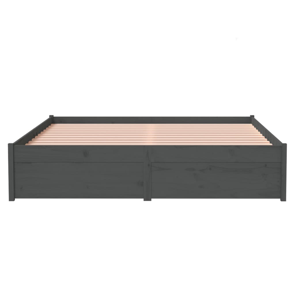 Cadre de lit sans matelas gris bois massif 135x190 cm - XIOS