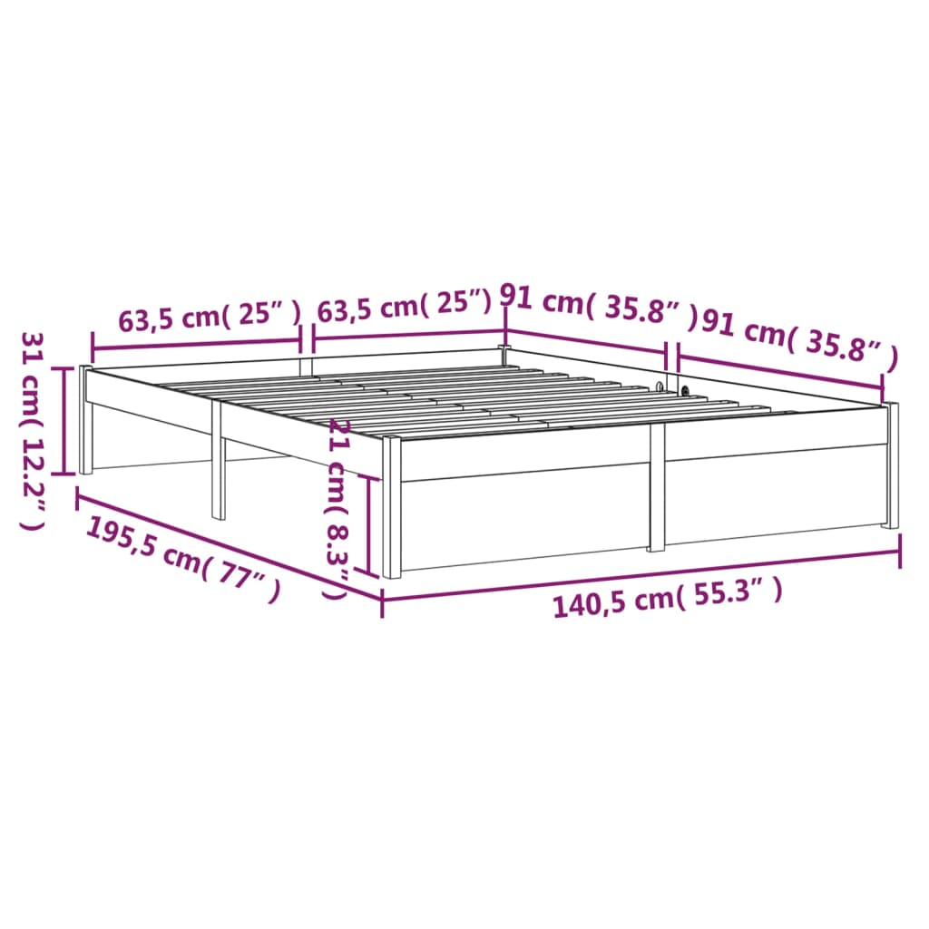 Cadre de lit sans matelas gris bois massif 135x190 cm - XIOS
