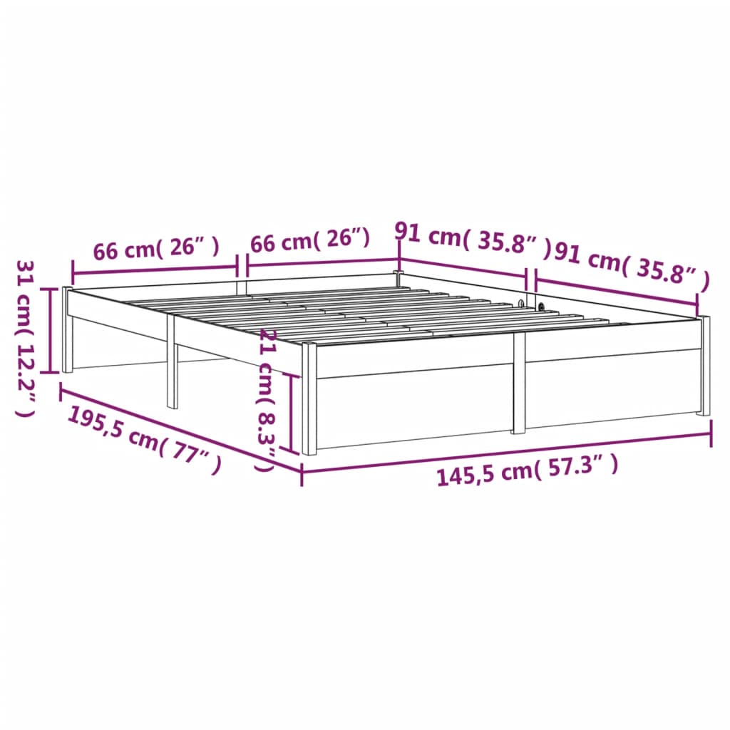 Cadre de lit sans matelas marron miel bois massif 140x190 cm - XIOS