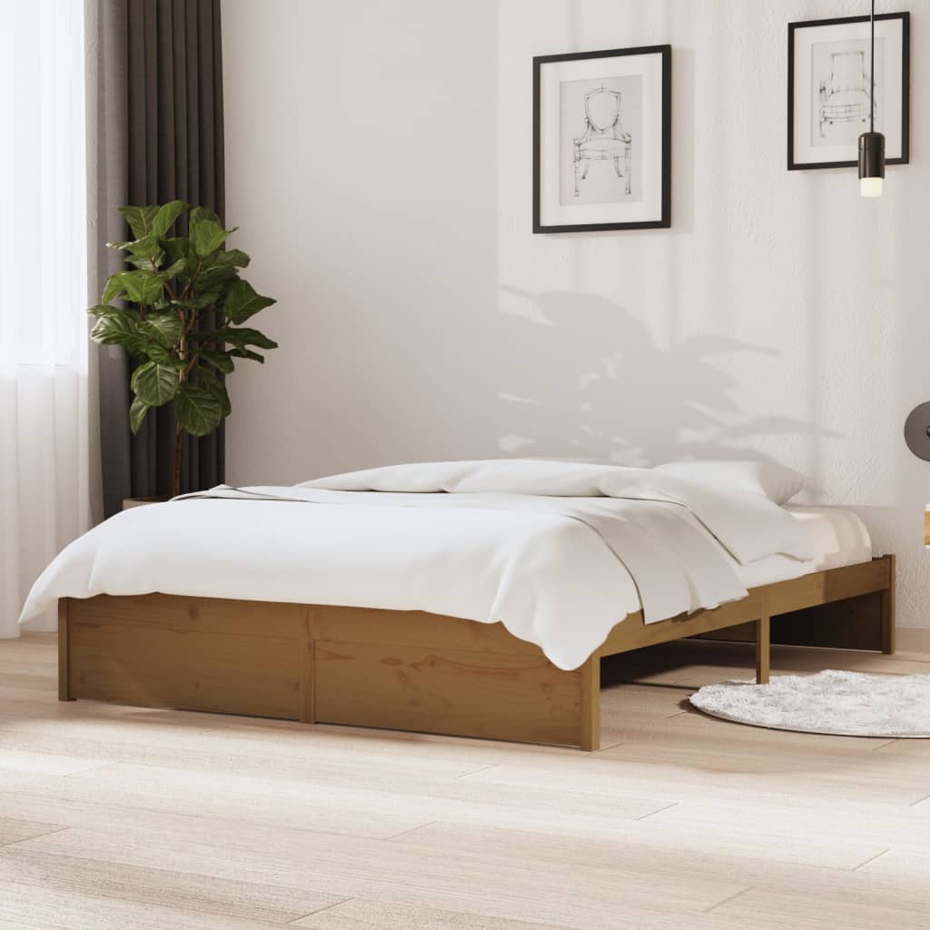 Cadre de lit sans matelas marron miel bois massif 140x190 cm - XIOS