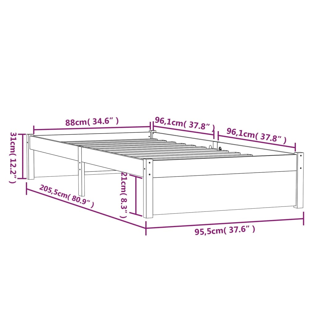 Cadre de lit sans matelas marron miel bois massif 90x200 cm - XIOS