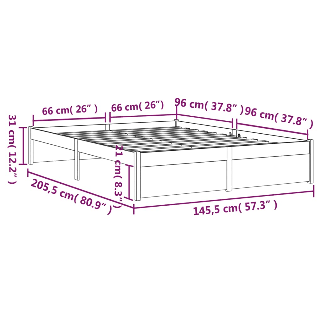Cadre de lit sans matelas gris bois massif 140x200 cm - XIOS