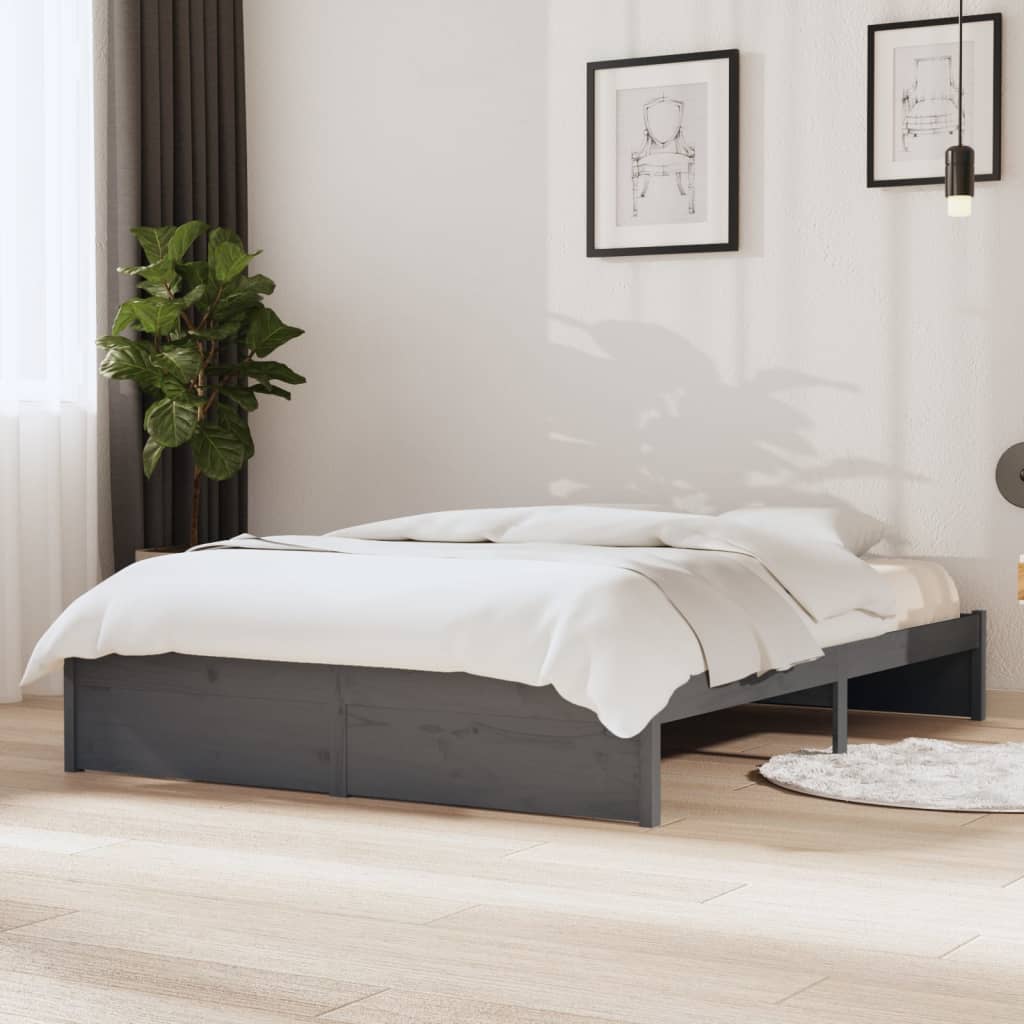 Cadre de lit sans matelas gris bois massif 140x200 cm - XIOS