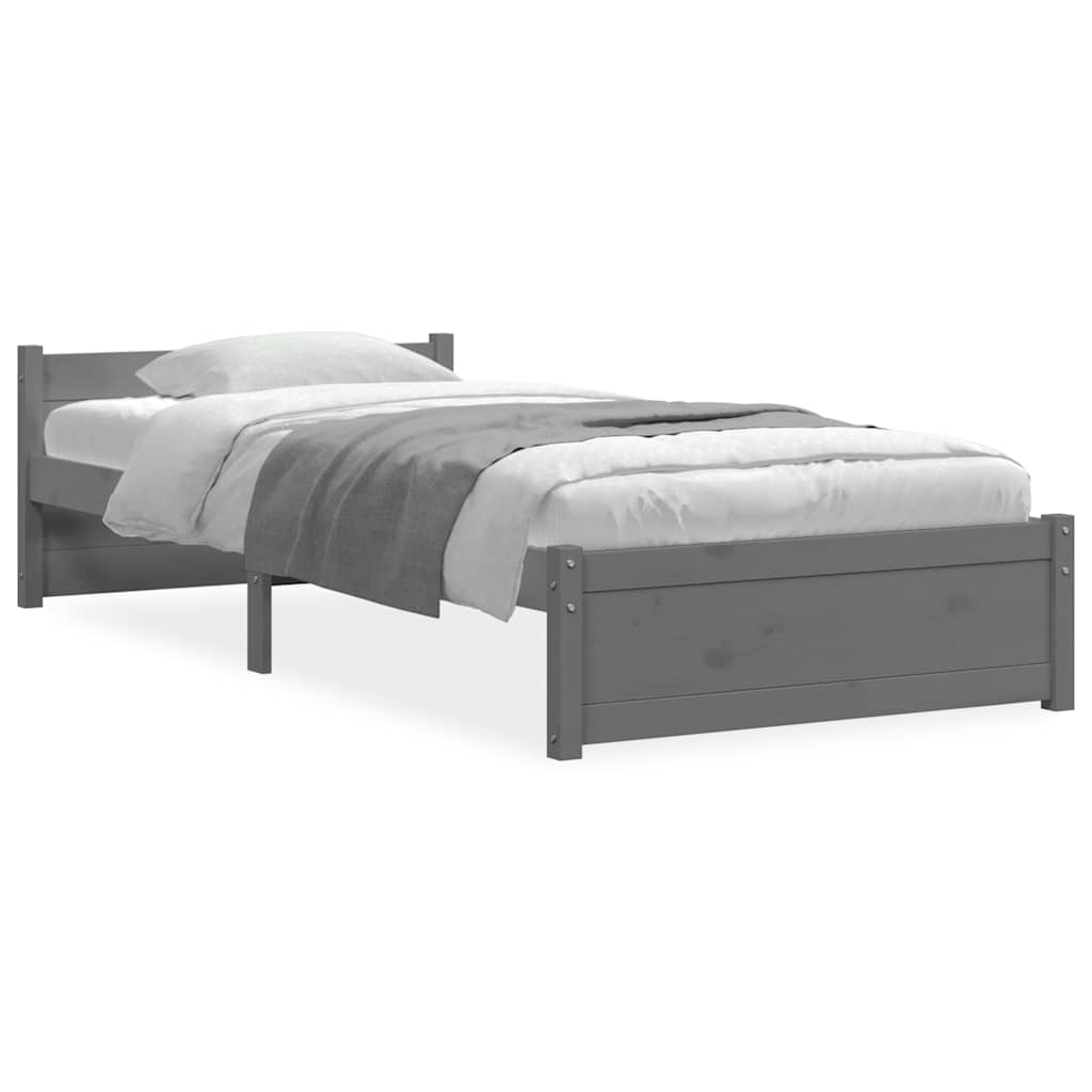 Cadre de lit sans matelas gris bois massif 75x190 cm - XIOS
