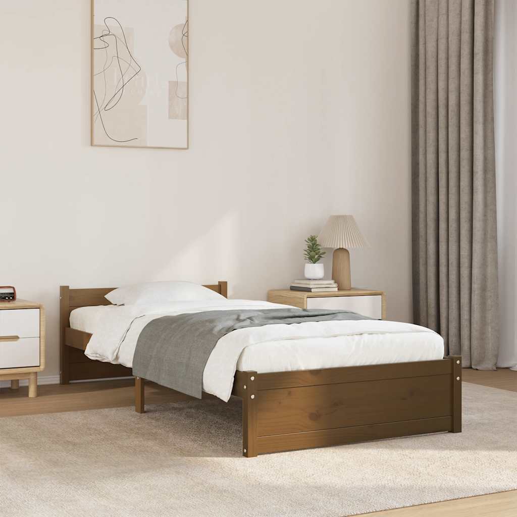 Cadre de lit sans matelas marron miel bois massif 75x190 cm - XIOS