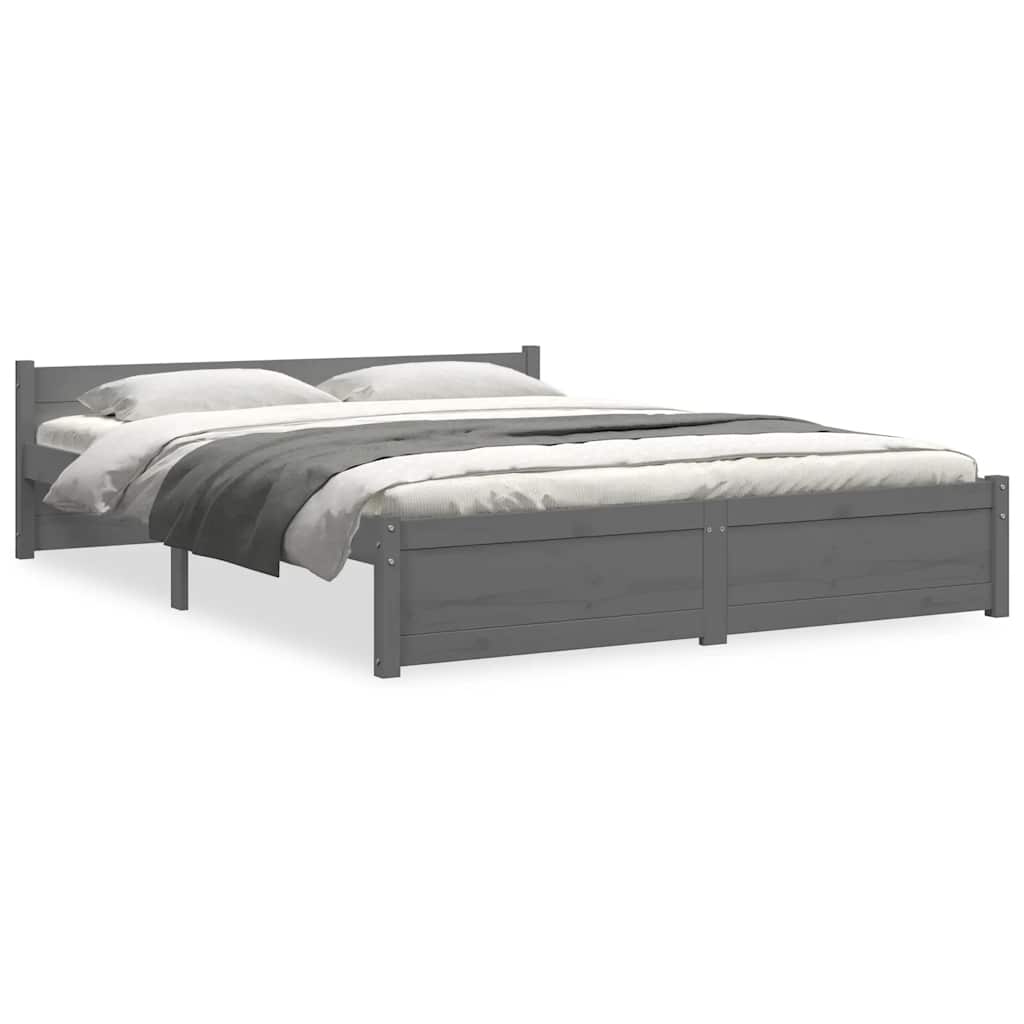 Cadre de lit sans matelas gris bois massif 135x190 cm - XIOS