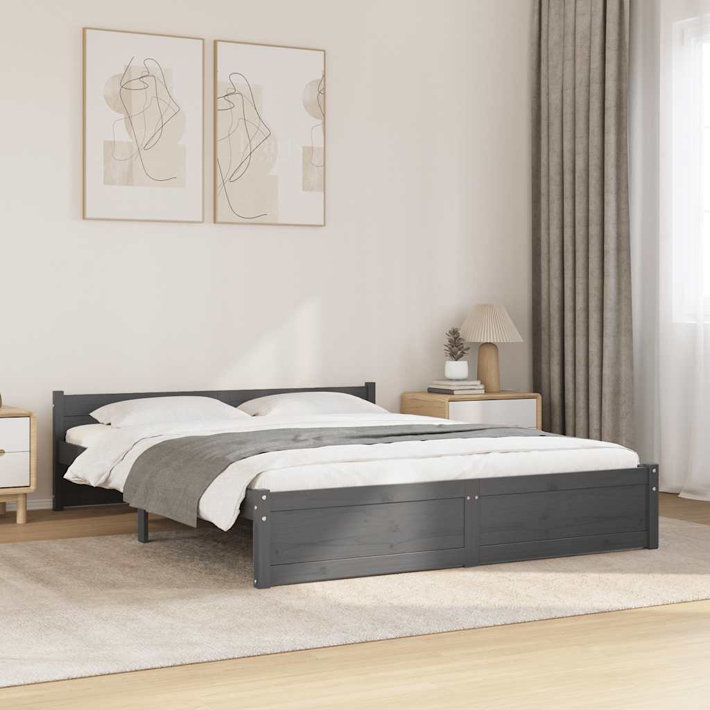 Cadre de lit sans matelas gris bois massif 135x190 cm - XIOS