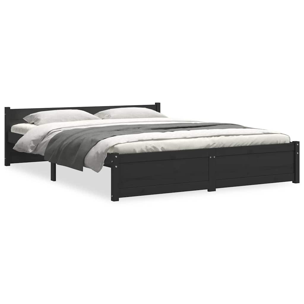 Cadre de lit sans matelas noir bois massif 140x190 cm - XIOS