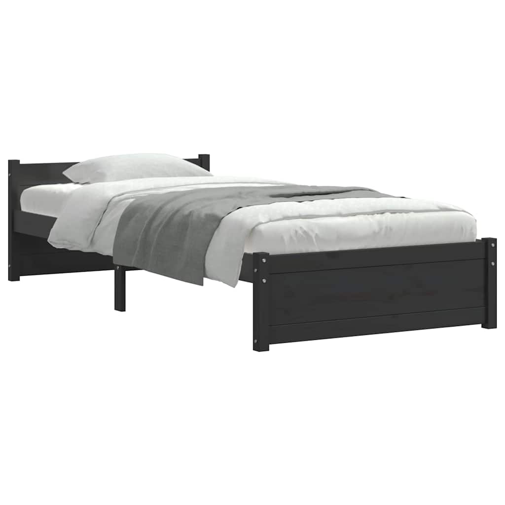 Cadre de lit sans matelas noir bois massif 90x200 cm - XIOS