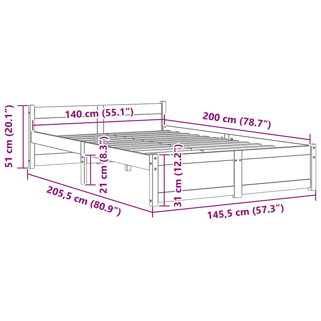 Cadre de lit sans matelas bois massif 140x200 cm - XIOS