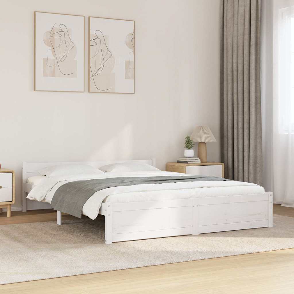 Cadre de lit sans matelas blanc bois massif 150x200 cm - XIOS