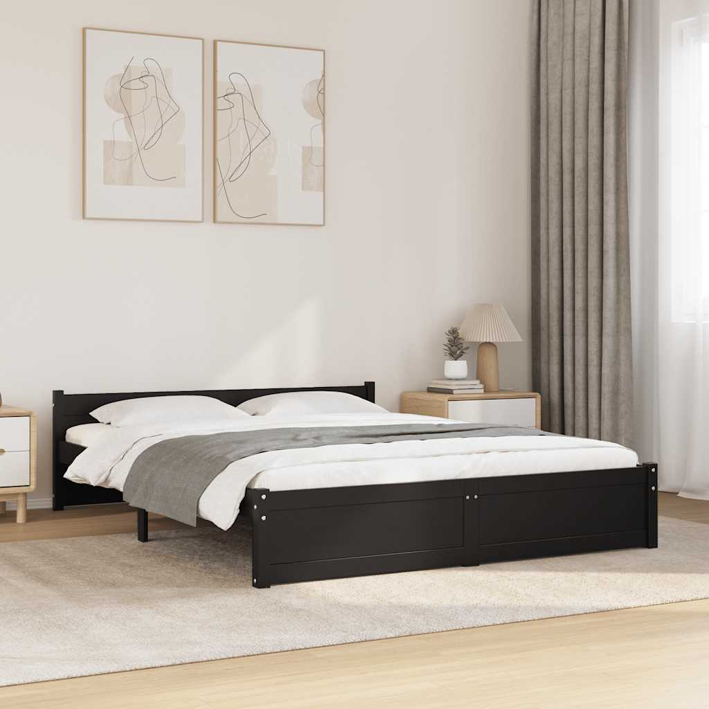 Cadre de lit sans matelas noir bois massif 150x200 cm - XIOS