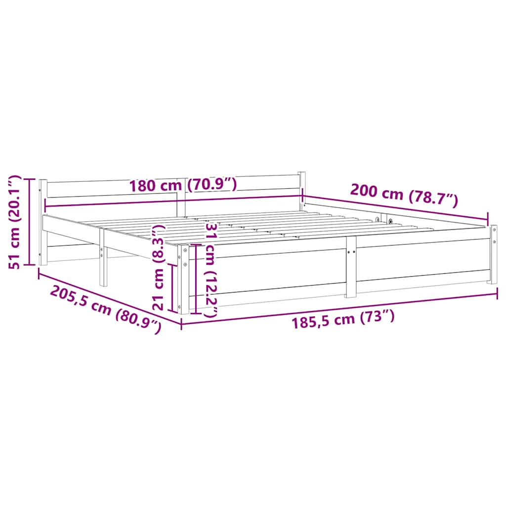 Cadre de lit sans matelas blanc bois massif 180x200 cm - XIOS