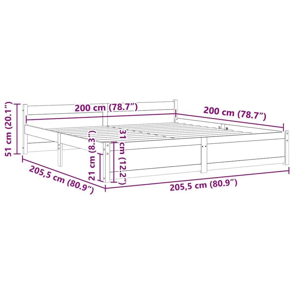 Cadre de lit sans matelas blanc bois massif 200x200 cm - XIOS