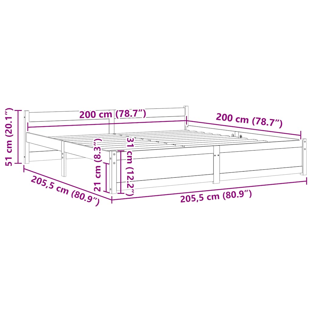 Cadre de lit sans matelas marron miel bois massif 200x200 cm - XIOS