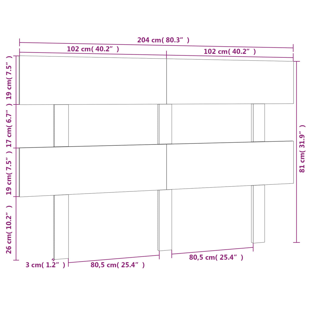 Tête de lit Gris 204x3x81 cm Bois massif de pin - XIOS