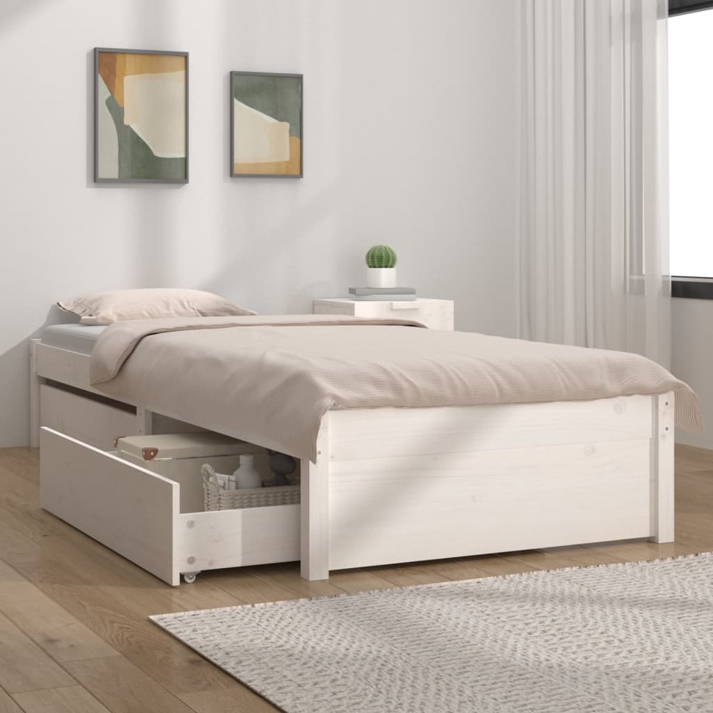Cadre de lit sans matelas avec tiroirs blanc 90x200 cm - XIOS