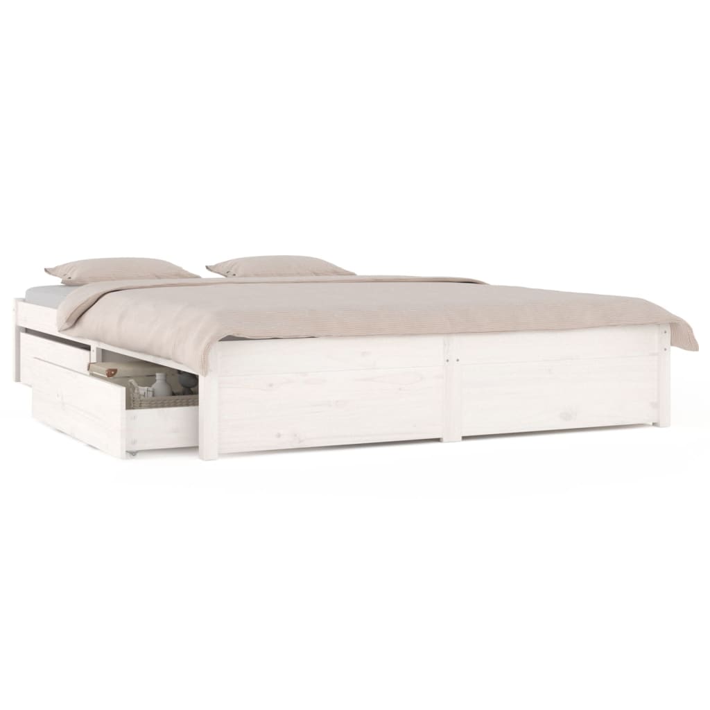 Cadre de lit sans matelas avec tiroirs blanc - XIOS
