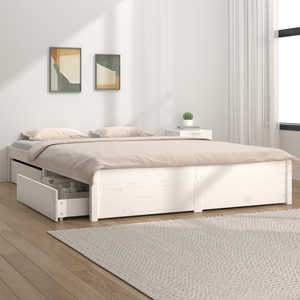 Cadre de lit sans matelas avec tiroirs blanc - XIOS
