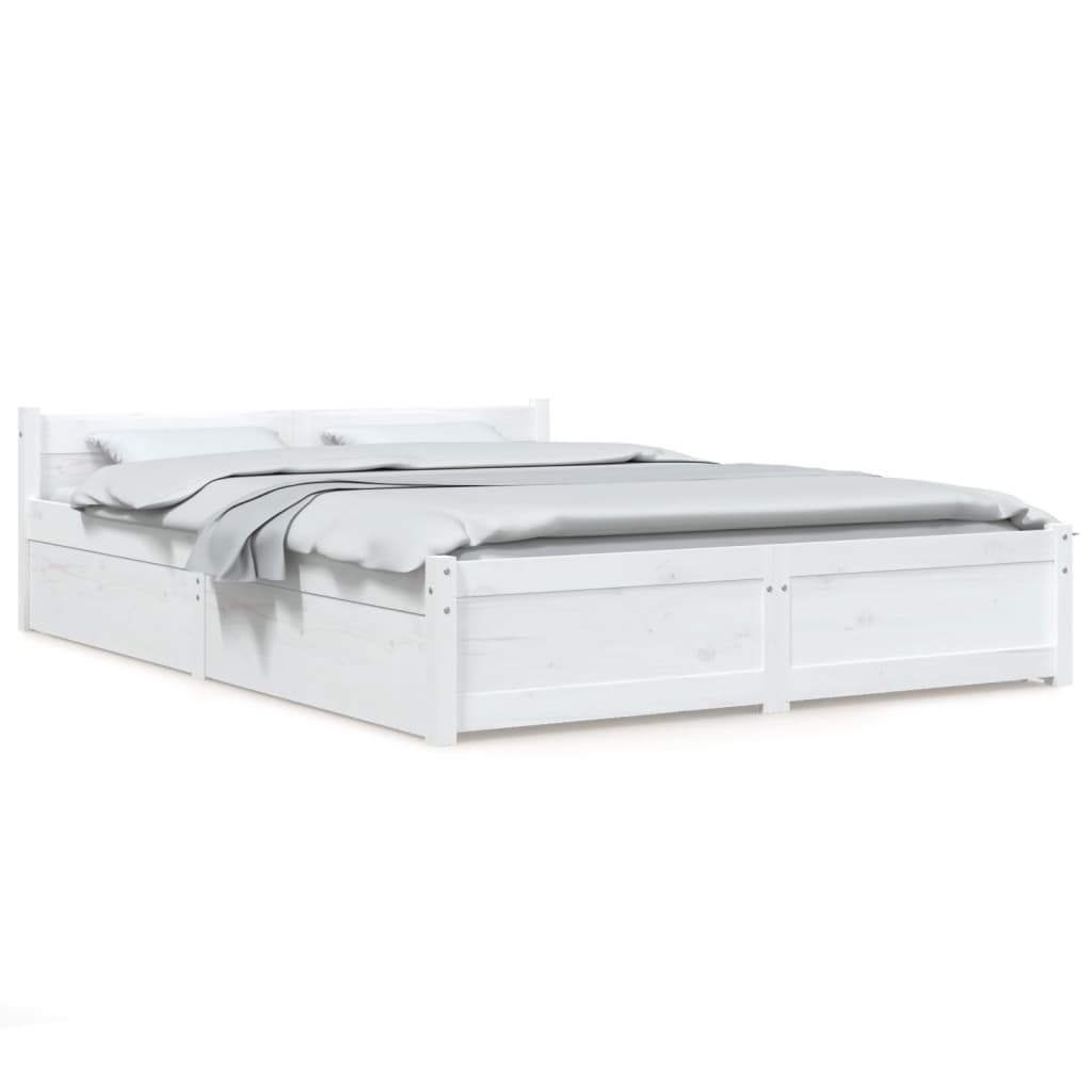 Cadre de lit sans matelas avec tiroirs blanc 140x190 cm - XIOS