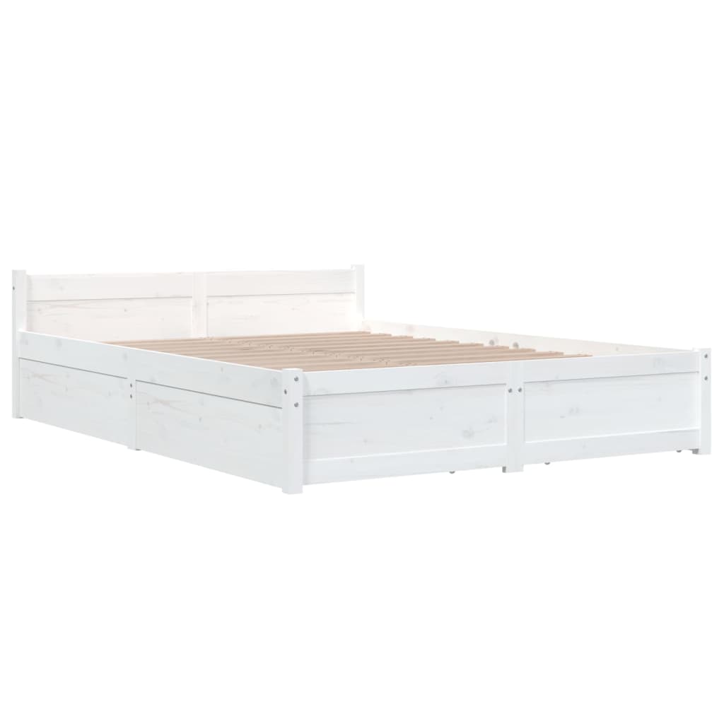 Cadre de lit sans matelas avec tiroirs blanc 140x190 cm - XIOS