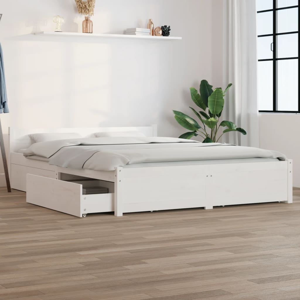 Cadre de lit sans matelas avec tiroirs blanc 140x190 cm - XIOS