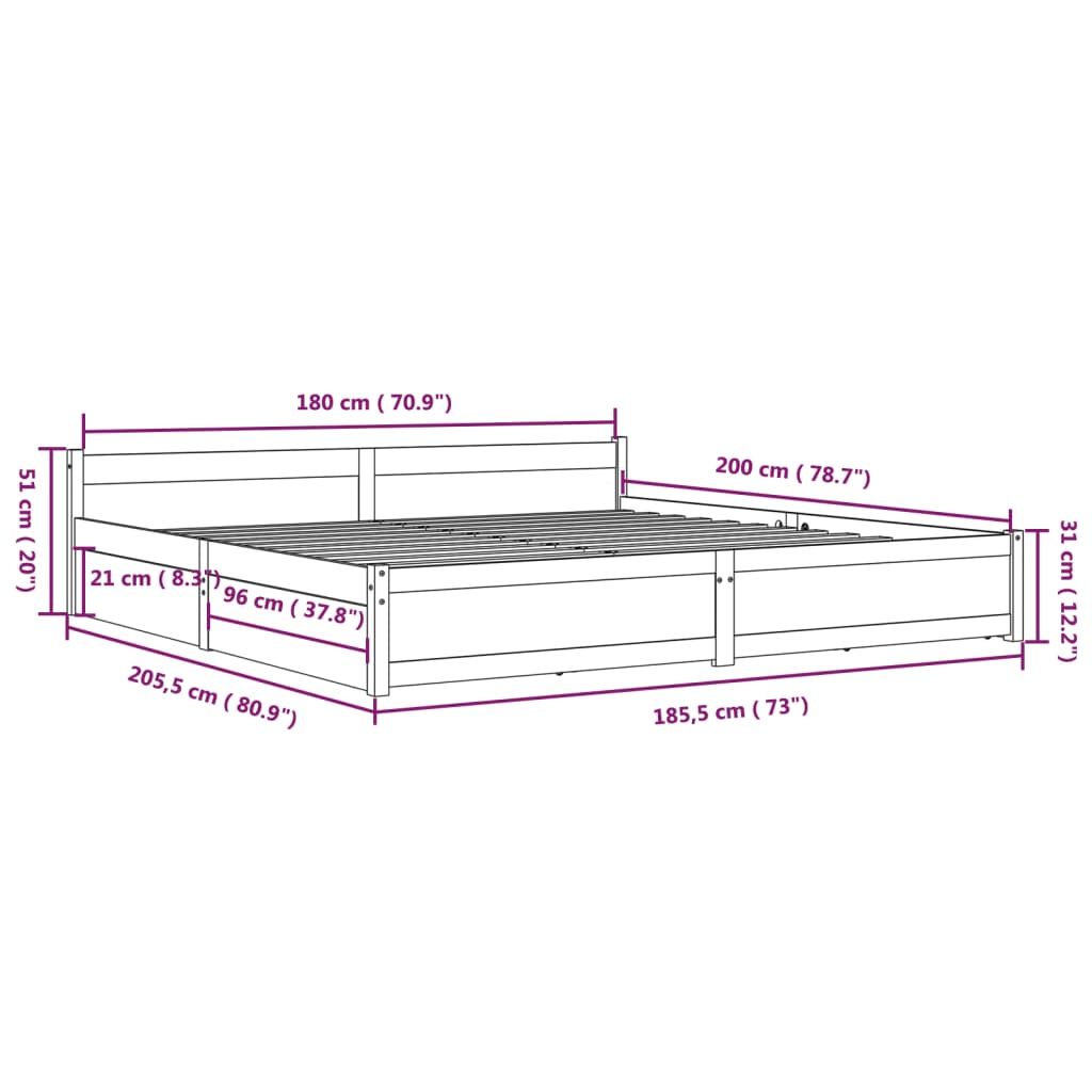 Cadre de lit sans matelas avec tiroirs blanc - XIOS