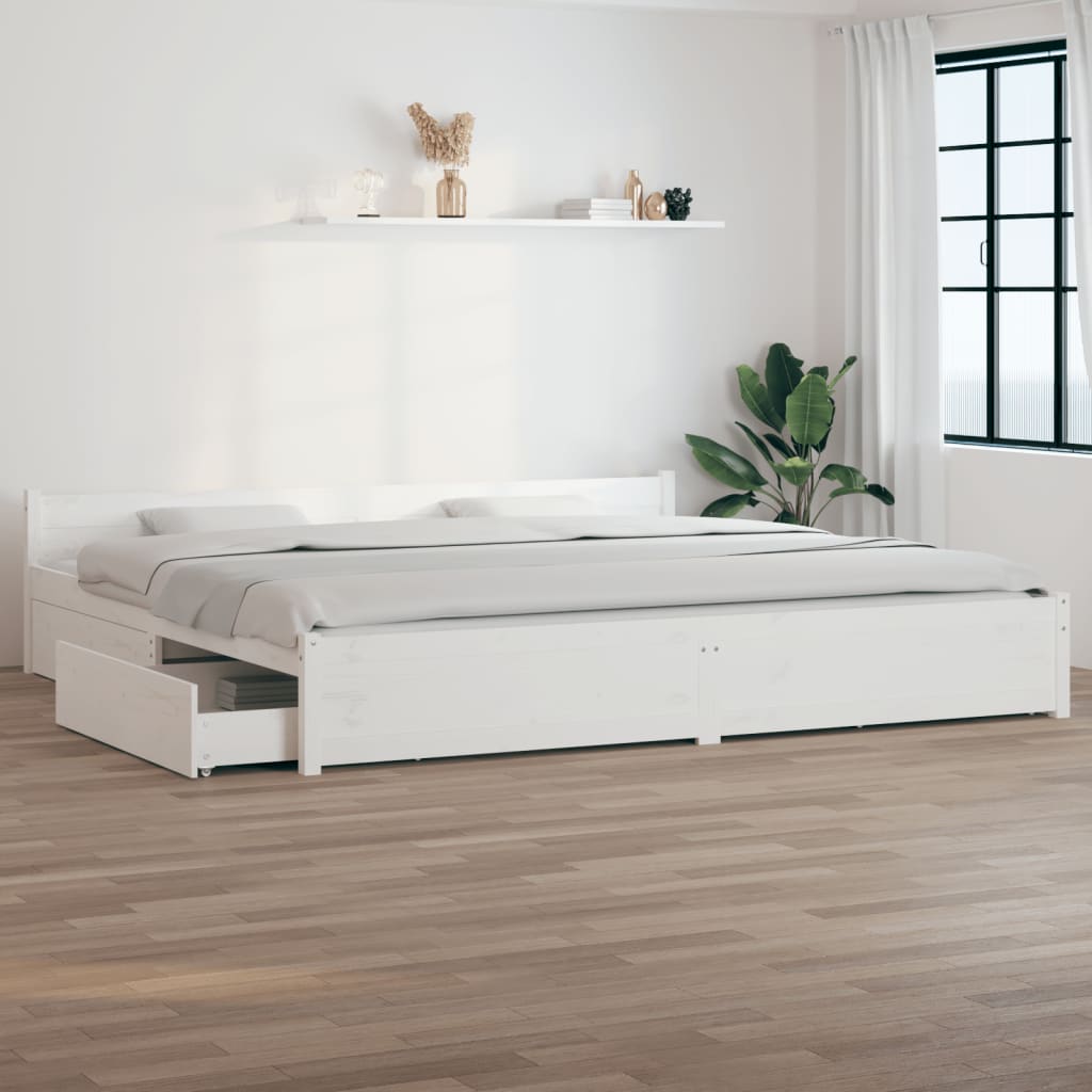 Cadre de lit sans matelas avec tiroirs blanc - XIOS
