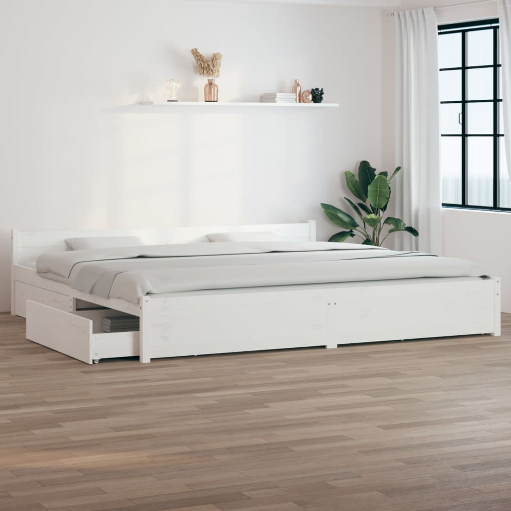 Cadre de lit sans matelas avec tiroirs blanc 200x200 cm - XIOS