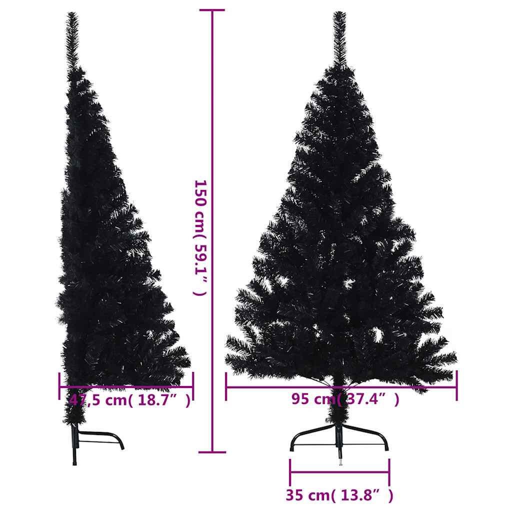 Demi sapin de Noël artificiel avec support Noir 150 cm PVC - XIOS