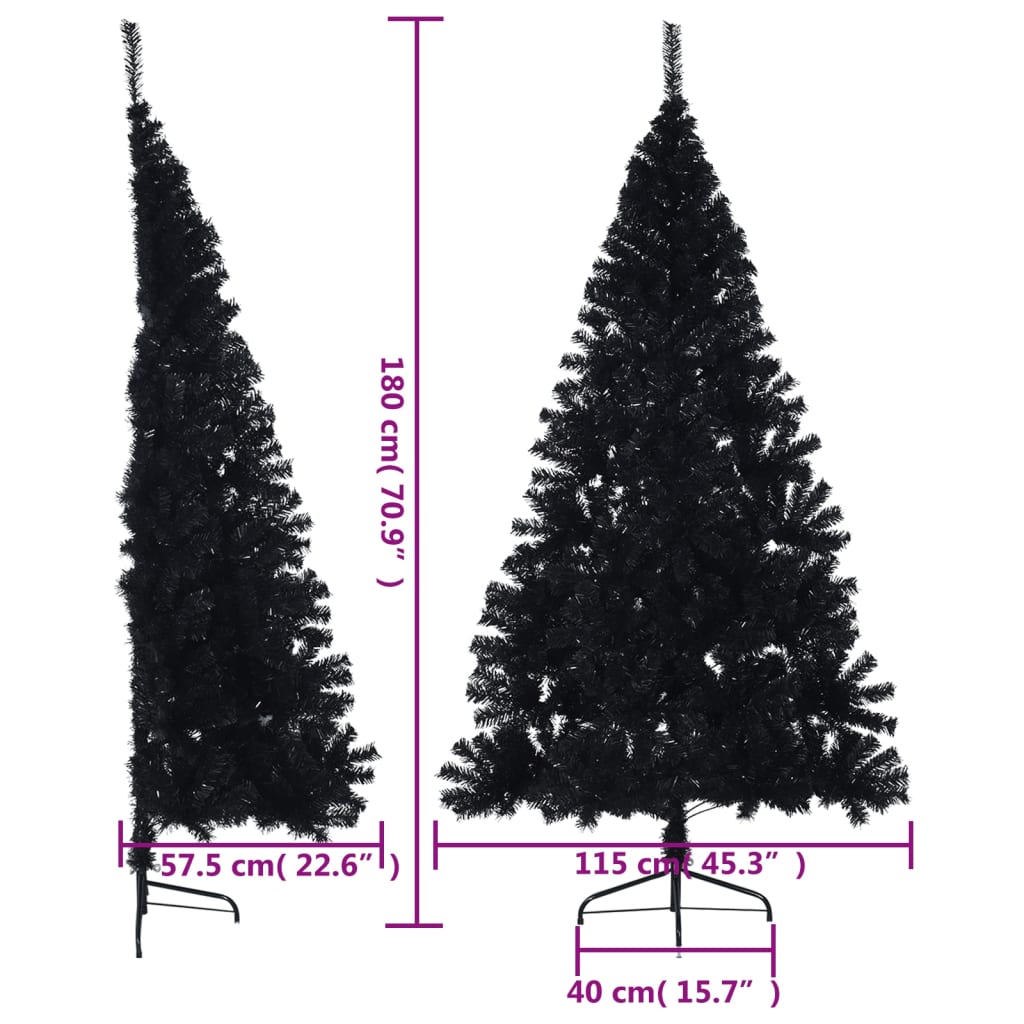 Demi sapin de Noël artificiel avec support Noir 180 cm PVC - XIOS