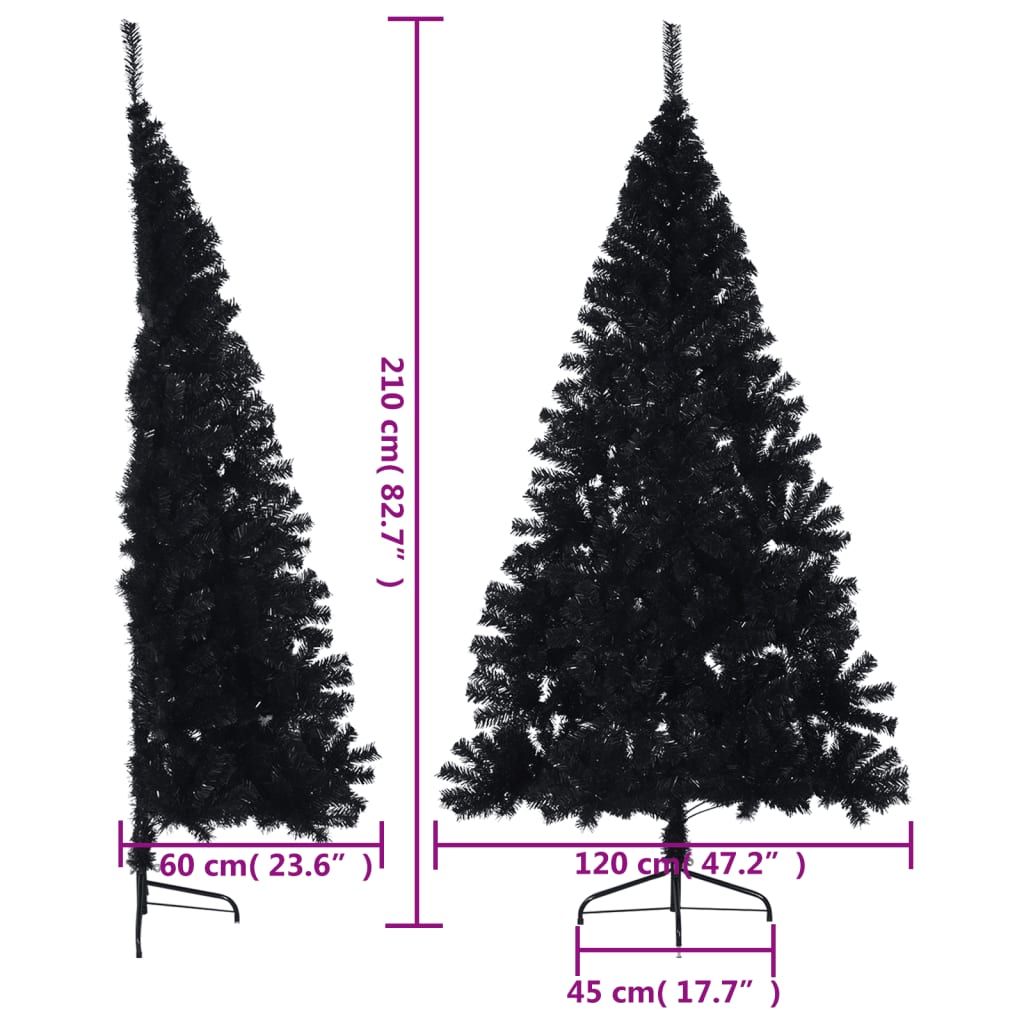 Demi sapin de Noël artificiel avec support Noir 210 cm PVC - XIOS