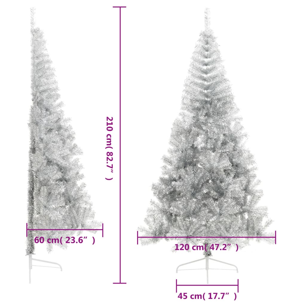 Demi sapin de Noël artificiel avec support argenté 210 cm PET - XIOS
